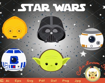 STAR WARS svg, starwars svg, Silhouette Cricut Cameo, svg Files, tsum tsum darth vader svg, yoda svg, disney svg, tsum tsum star wars AI
