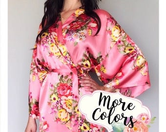 Sale! BRIDAL Satin Floral Bridesmaid Robes, Bridesmaid Shower Gifts, Bride Robe, Getting Ready Robes, Bridal Party Robes, Wedding Gifts
