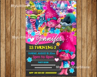 Poppy Trolls Invitation, Printable Trolls Birthday Invitation, Trolls party, Trolls printable Invitation Digital file