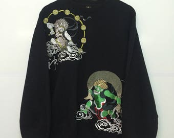 Rare!! Vintage Gaijin Sukajan Embroidery Spellout Logo Crewnect Sweatshirt