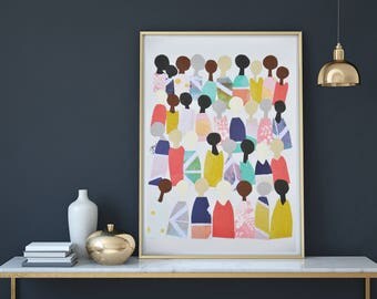 Printable Art, People, Wall Art, Modern Painting, Wall Decor, Home Decor, Unity, People of Color, Rainbow people