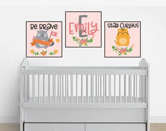 Wall Decals Nursery - Peel and Stick - 3 Square Decals - Panel Shapped - Monogrammed - Cute Quotes - Nursery Room Decor - Individual Pieces