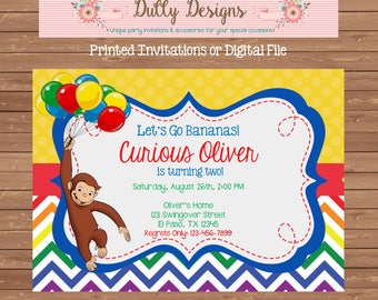 Curious George Birthday Invitation, Curious George Birthday Invite, Curious George Invitation, Curious George Invite,Curious George Birthday