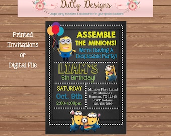 Minion Birthday Invitation, Minion Chalkboard Birthday Invitation, Minion Birthday Invitation, Minion Invitation, Minion Birthday Invite