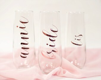 Rose Gold Stemless Champagne Flute | Bridesmaid Gifts | Bridal Party Gifts | Stemless Champagne Glasses | Personalized Champagne Flutes