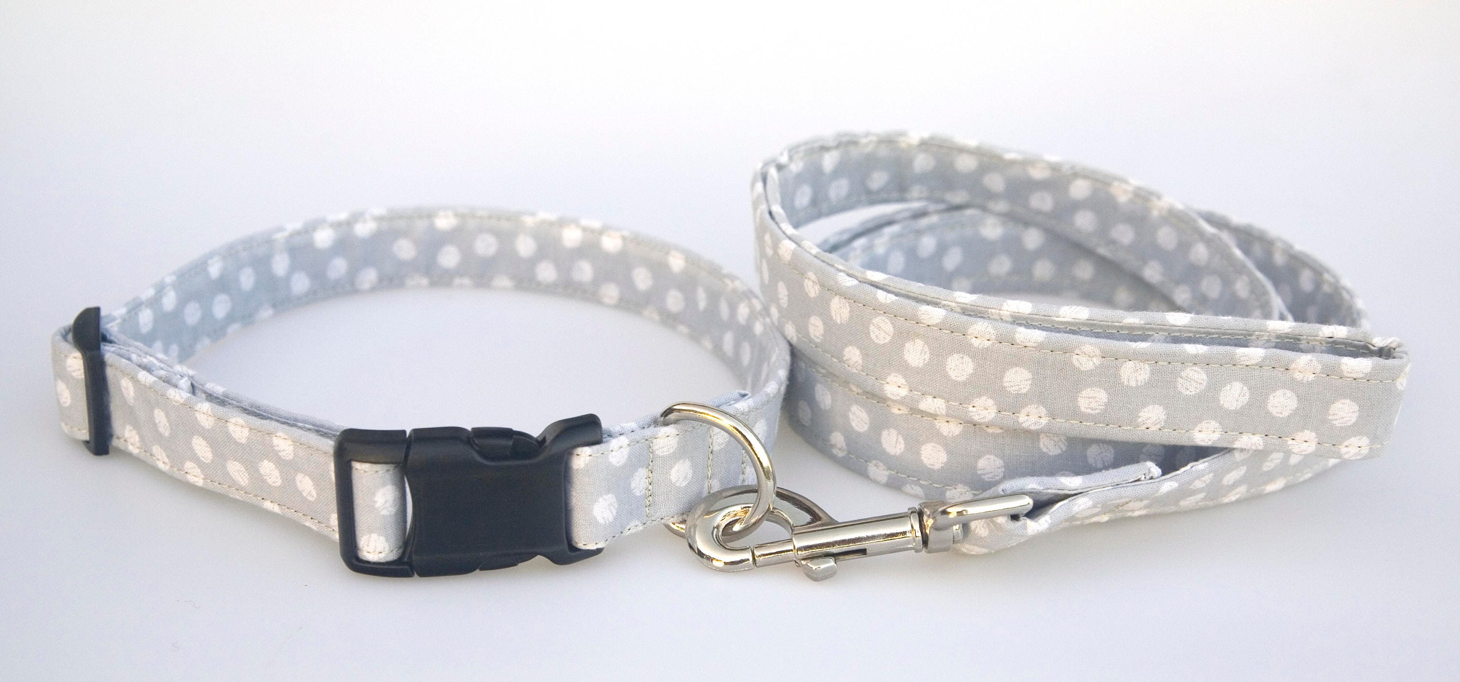 Dog Collar and Leash Combo Gray White Dots Dog Leash Dog