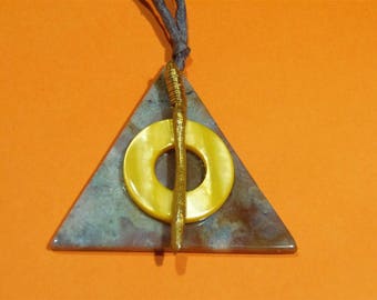 Deathly Hallows Necklace, Harry Potter Necklace, Indian Agate, Mother of Pearl, Coral, Silk Cord, Emotional, Physical, Intellectual Balance