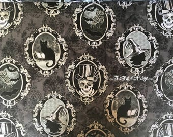 Fright Night, Cameos, Metallic, Henry Glass, Halloween, Fabric by the Yard, Black Cat, Owls, Witch, Skull, Fabric, BTY, TheFabricEdge