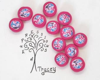 Pink Dazzle Disc Beads, handmade beads, Polymer clay beads
