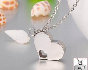 Personalized A Piece Of My Heart Cremation Jewelry, Silver Heart Pendant Cremation Necklace, Keepsake Memorial Urn Necklace, Handmade, 95967