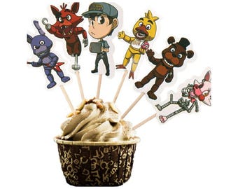 12 Five Nights at Freddy's Cupcake Toppers with Picks ~ FNAF Birthday Party Supplies Favors