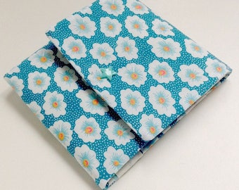Floral barrettes Pocket / pouch origami fabric small pan turquoise, Interior matching. "Fanny"