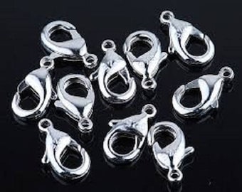 lot 50 fermoirs mousquetons gris argent apprêt bijoux 10 mm NEUF