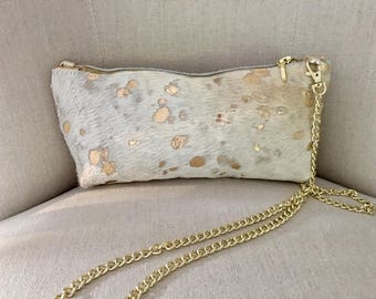 LEATHER purse hair on leather handbag women's leather messenger bag leather crossbody hair on leather bag metallic leather clutch