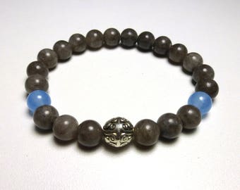 Jade and aquamarine, semi precious stone bracelet