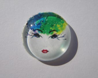 Glass cabochon round 20 mm with a colorful woman face image