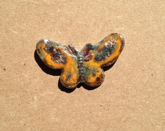 Purple golden yellow Butterfly raku ceramic mosaic, jewelry or hobby - standing or stick