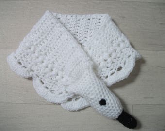 White Swan crochet scarf wool warm and soft one size
