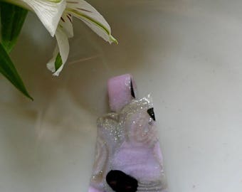 Charm, "Duchess", pink and gray pendant, OOAK