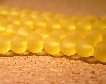 65 beads glass frosted 6 mm - yellow orange PF84 3