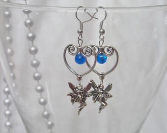Unique "fairy"connector heart Stud Earrings