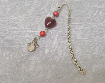 Red lampwork glass heart shape bookmark for book