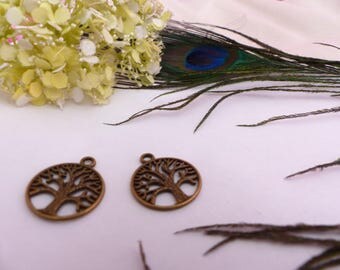 Set of 2 tree of life pendant bronze