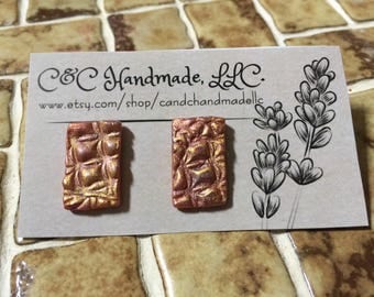 Gold and Rose Painted Polymer Clay Post Earrings.
