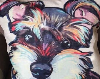 Multicoloured Schnauzer Dog Cushion Cover