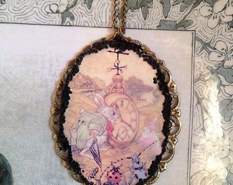 an enamelled effect rabbit illustration black MICA necklace