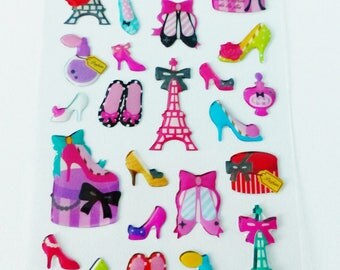 25 stickers Paris fashion shoe Eiffel Tower embossed perfume