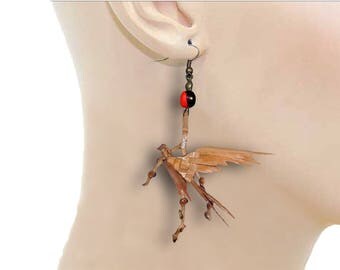 Birds on branch woven coconut leaves earrings