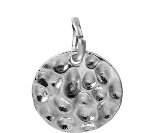 Sequin round charm pendant hammered silver metal