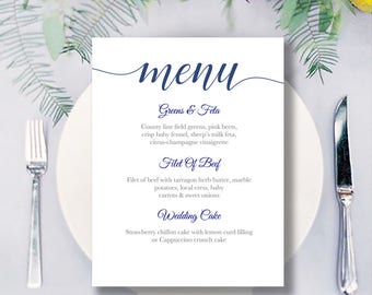 Navy Wedding Menu Printable Wedding Menu Navy Blue Modern Menu Template Instant Download Navy Menu Card Template Editable PDF