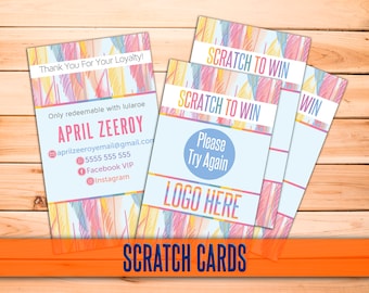 Scratch Off Cards; Feather design, Scratch to Win, HO Approved; inventory, Scratch card, Direct Sales; loyalty; Free personalization!