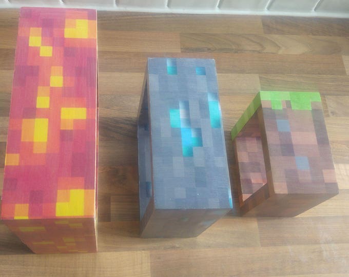 wooden Cube shelving custom minecraft style
