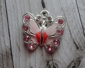 Pink enamel silver Butterfly 21.5x21 mm charm