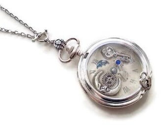 The Moon steampunk watch pendant necklace