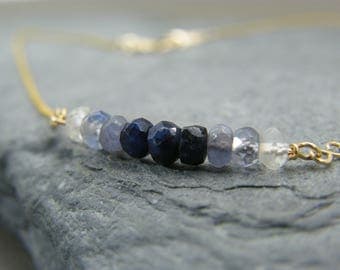 Sapphire gold necklace ~ September birthstone ~ Ombre Sapphire Necklace ~ Genuine sapphire necklace ~ Gold sapphire necklace ~ Gift for her