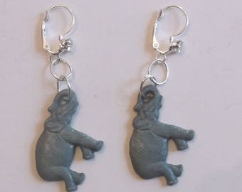 Elephant Dangle Earrings Rhinestone Accent OOAK