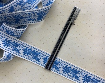 Vintage Woven Cotton Blue & White Floral Trim