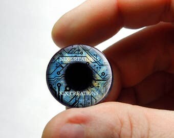 Glass Eyes - Blue Circuit Board Human Doll Taxidermy Eyes Handmade Glass Cabochons - Pair or Single - You Choose Size