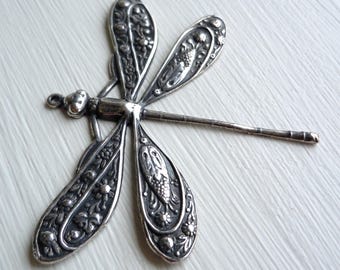 Brass Dragonfly 50x39mm Antique Silver - With Loop (G - 425)