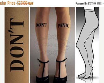 SALE///endsAug22/// L/XL Don't Panic tattoo tights / stockings / full length / pantyhose / nylons Cafe Latte