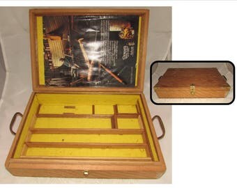 Vintage Wooden Storage Box with Brass hardware, wood carving tools carrying case