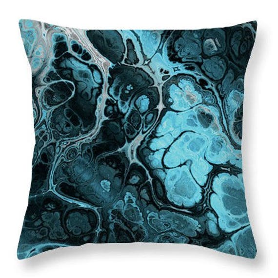 Handmade Blue Lightening Storm Throw Decorative Designer Artist Created Pillow 18 inch Square with Zipper and Insert