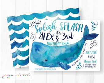 Whale Birthday Invitation - Ocean Fish Invite - Summer Birthday - Pool Party Invite - Nautical Birthday - Sea life Invite Water Park Party