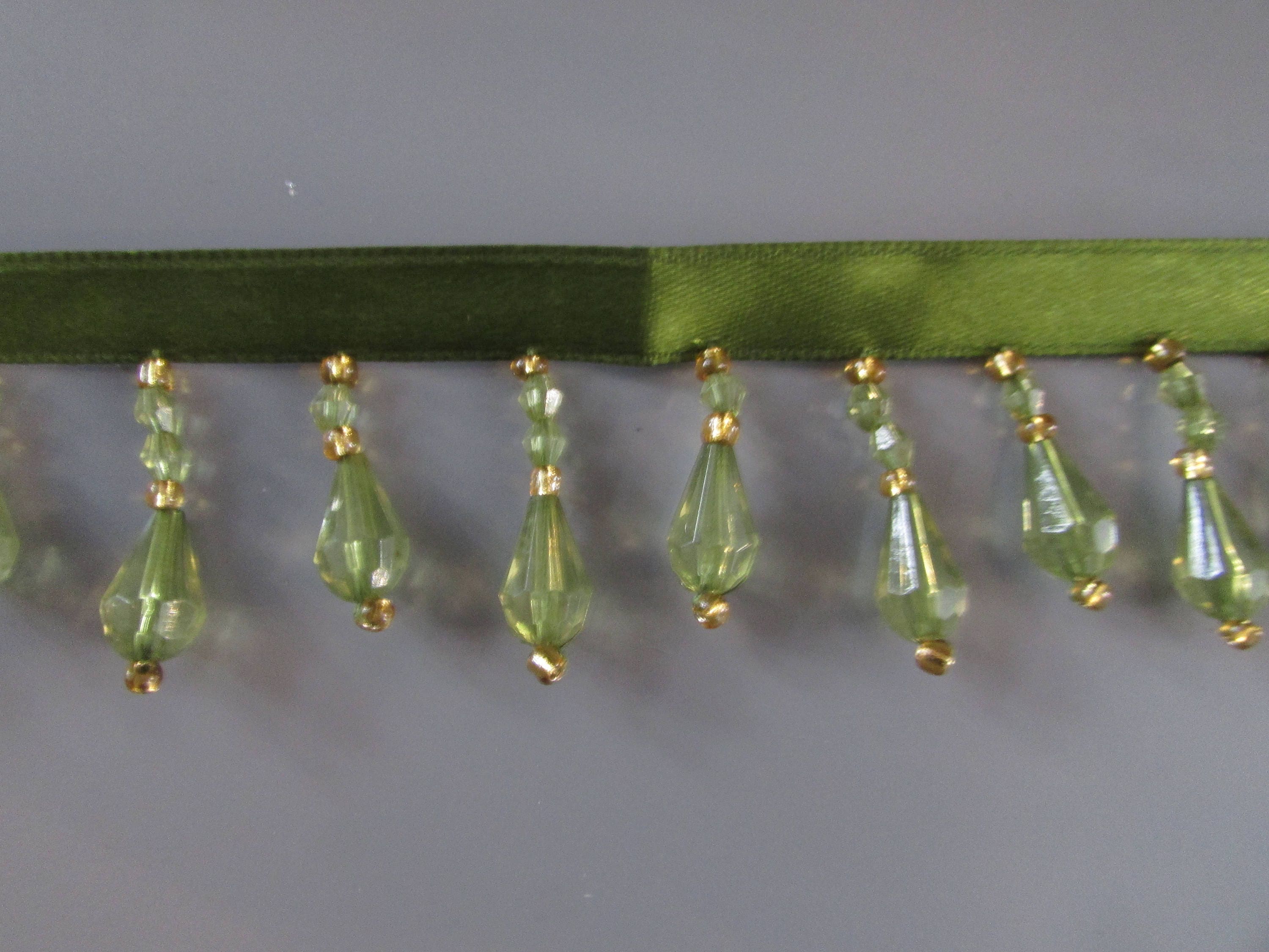 Olive Green Beaded Fringe top quality x 1 metre from LestatCouture on