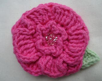Crocheted flower corsage brooch