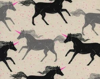 unicorn fabric, unicorns in noir, black unicorn fabric, unicorn nursery, fantasy fabric, unicorn quilt, black grey fabric
